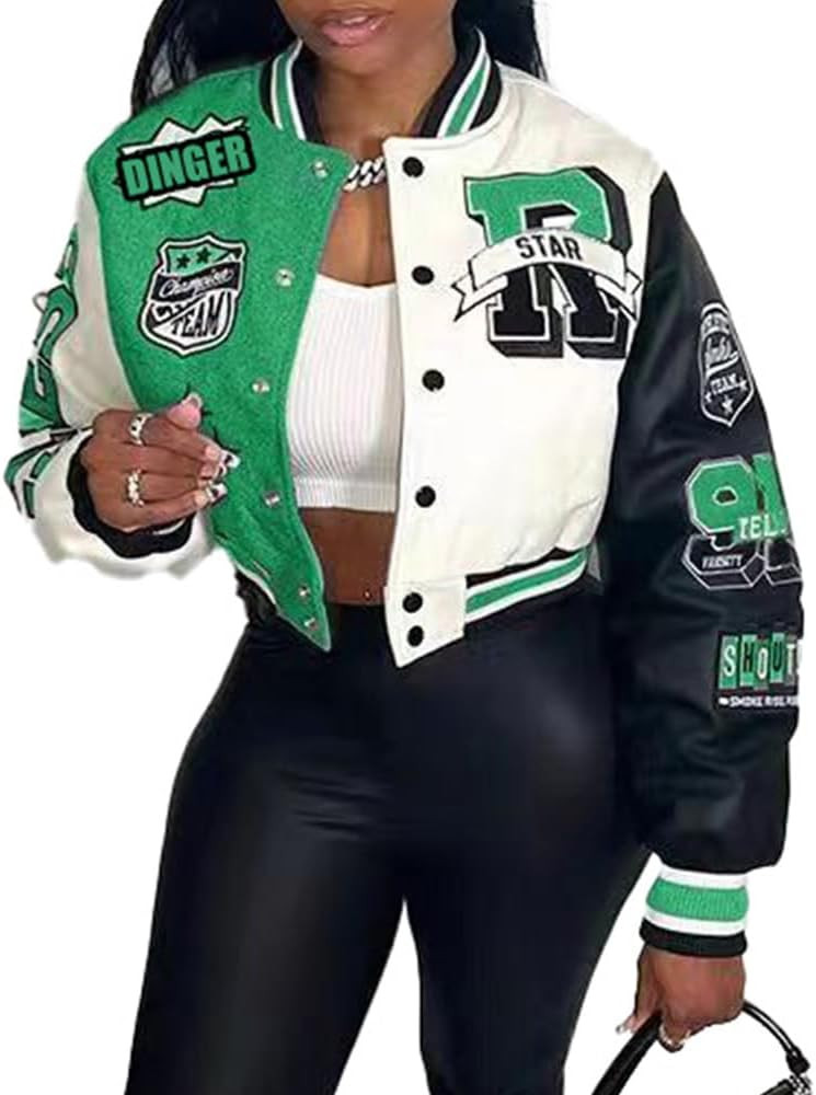 VOIKERDR Button Down Shirts for Women Outerwear Windbreaker Varsity Jacket for Women Fall Lightwe... | Amazon (US)