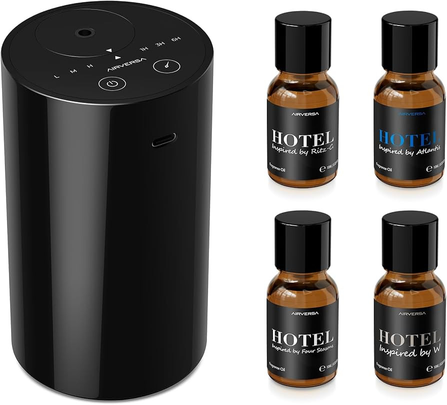 Airversa Waterless Essential Oil Diffuser Starter Kit with 4 x 10mL Hotel Scent Fragrance Oil, Ba... | Amazon (US)