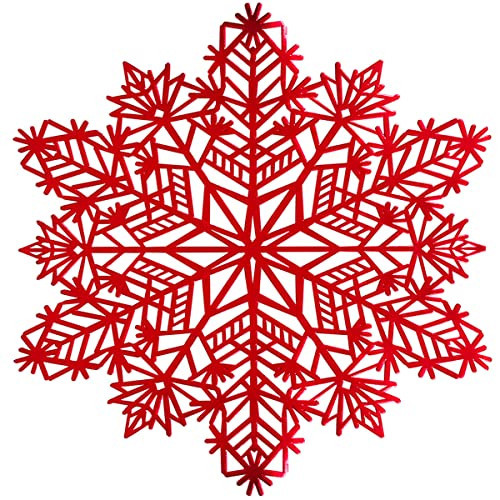 Snowflake Placemats Set of 6 Christmas Decorations Red Snowflake Tablemats Round Vinyl Place Mats Table Setting Kitchen Table Mats for Dining Table Holiday Wedding Decorative | Amazon (US)