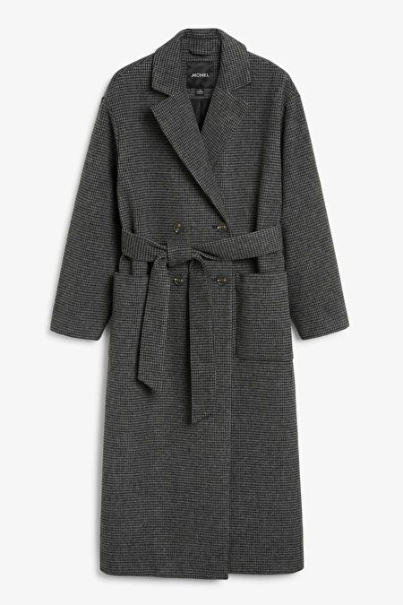 Black & grey heavy double-breasted wool bland coat | Monki