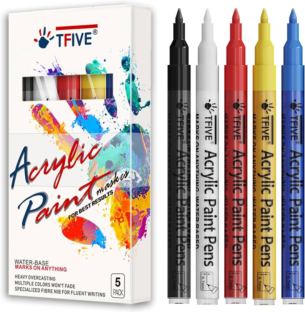 TFIVE Paint Marker Paint Pens - 5 Colors Acrylic Permanent Marker, 0.7mm Extra Fine Tip Paint Pen... | Amazon (US)