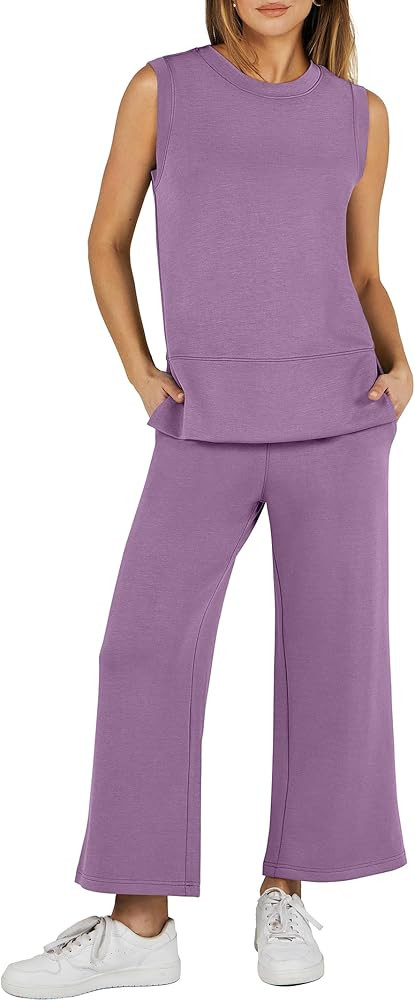 ANRABESS Women's 2 Piece Sets Summer Outfits Sleeveless Wide Leg Tracksuits Casual Sweat Sets Lou... | Amazon (US)