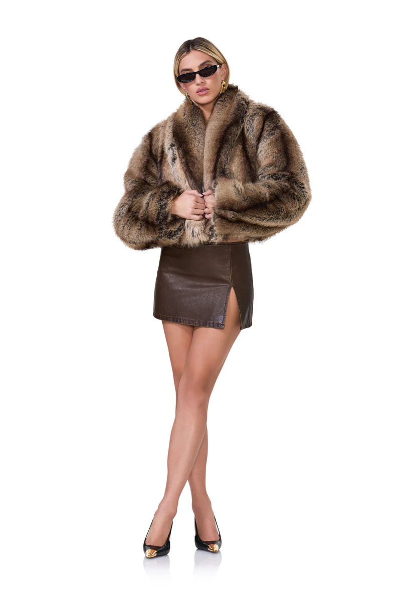 Stephanie Fur Jacket - Stripe Taupe | ShopAFRM