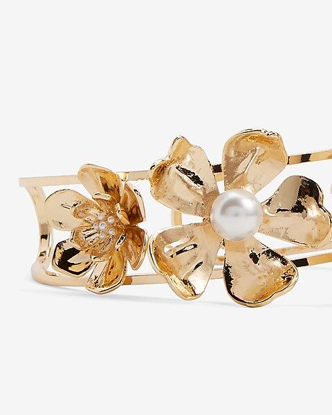 Pearl Embellished Flower Cuff Bracelet | Express