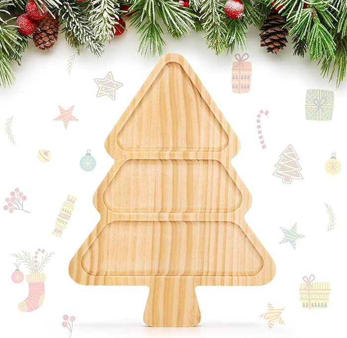 Christmas Tree Shaped Wooden Serving Tray - 12" Charcuterie Board for Cheese, Snacks, Appetizers ... | Amazon (US)