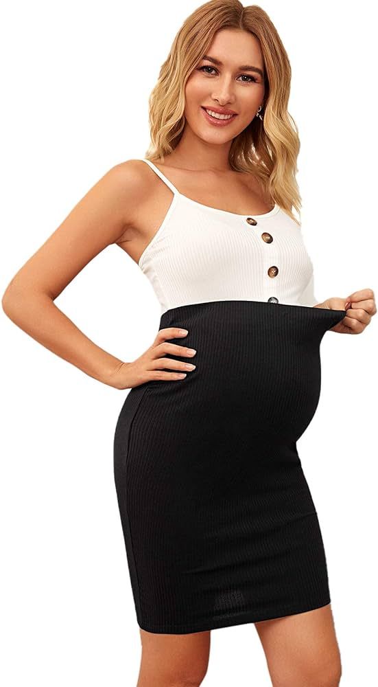 MakeMeChic Women's Stretch High Waist Midi Maternity Pencil Skirt Pregnancy Skirts | Amazon (US)