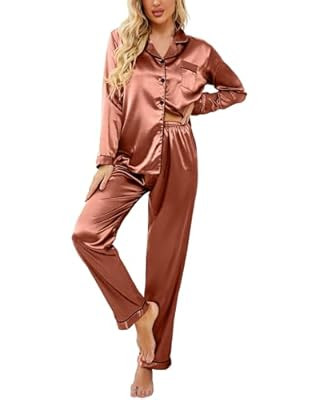 Ekouaer Silk Pajamas Women's Long Sleeve Sleepwear Satin Soft Button Down Loungewear Pjs Set S-XX... | Amazon (US)
