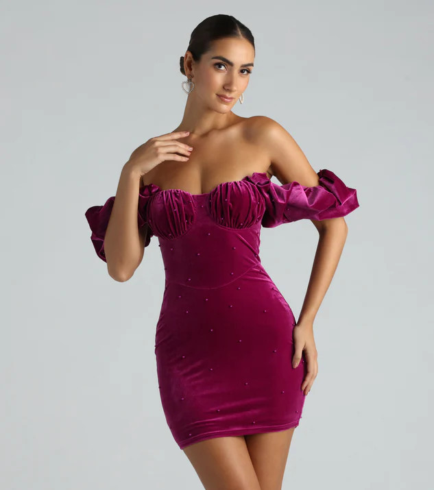 Rachael Velvet Faux Pearl Party Dress | Windsor Stores