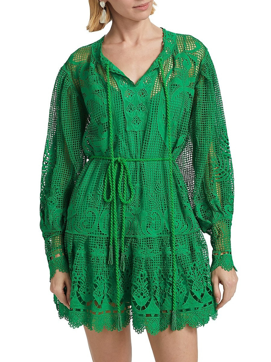 Farm Rio Women's Tropical Flight Guipure Minidress - Green - Size XS | Saks Fifth Avenue OFF 5TH