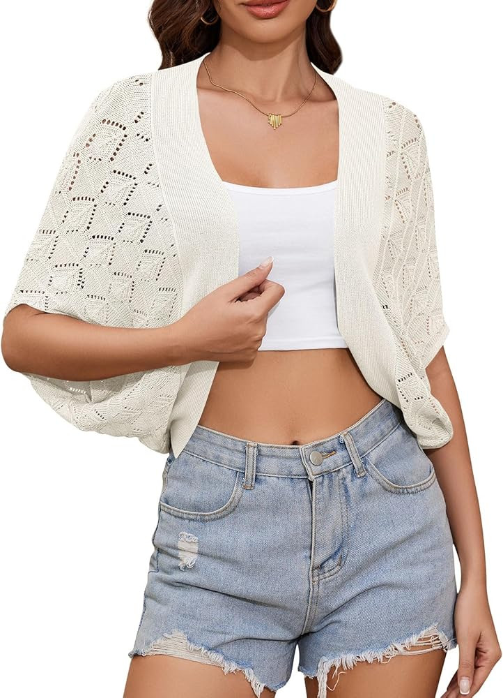 Women's Summer Lightweight Crochet Cardigan Shrug Open Front Batwing Sleeve Knit Summer Boho Cove... | Amazon (US)