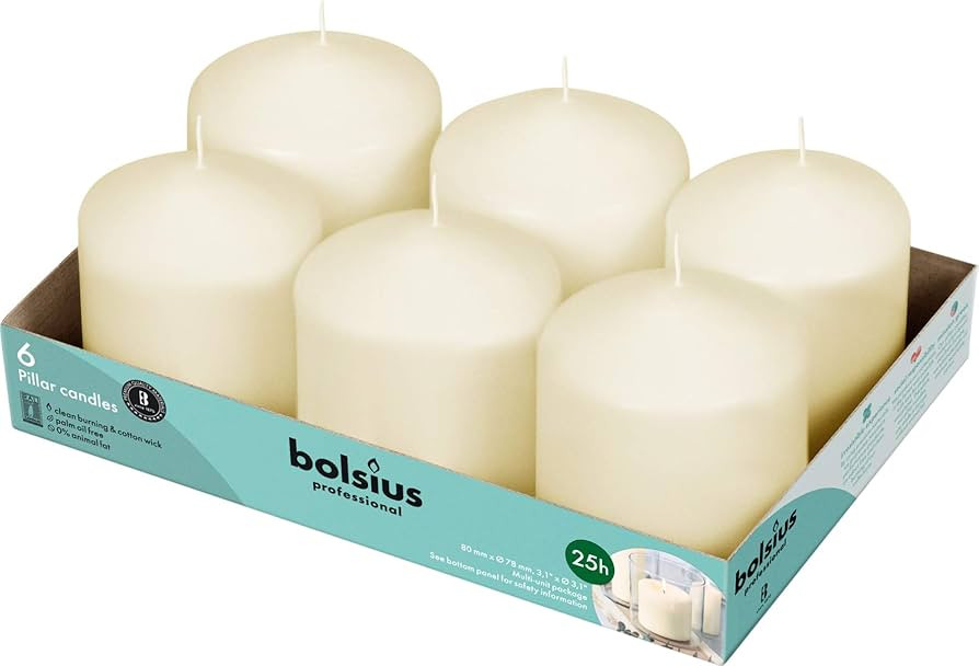 BOLSIUS 6 Ivory Pillar Candles Bulk - 3x3 Inches Candle Set - 25+ Hours Clean Burning - No Palm O... | Amazon (US)