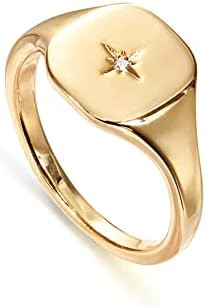 PAVOI 14K Gold Plated Engraved Signet Ring with North Star | Lightweight Thick Statement Rings fo... | Amazon (US)