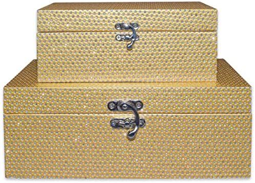 MODE HOME Gold Leather Kitchen Storage Boxes Fashion Jewelry Wooden Boxes Waterproof Set of 2 | Amazon (US)