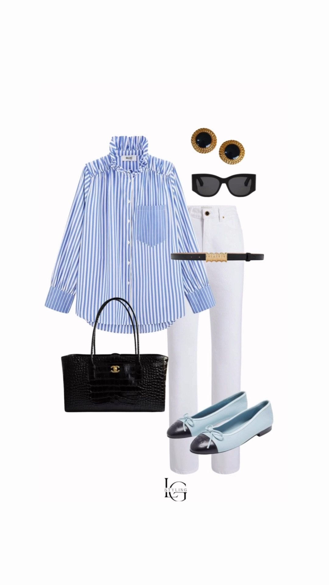 Classic with a soft twist—today’s OOTD is all about effortless polish.

A crisp blue striped button-down (with that subtle ruffle detail) paired with tailored white denim keeps things clean and elevated. I grounded the look with black accessories—a structured tote and sleek belt—then added a pop of softness with light blue ballet flats. Finished with bold gold earrings and sunnies for that understated, put-together feel.

Easy, timeless, and quietly chic—this is the kind of outfit that works anywhere your day takes you.

#LTKStyle #LTKSpring #ClassicStyle #EffortlessChic #EverydayOutfit

#LTKgrwm #LTKootd
