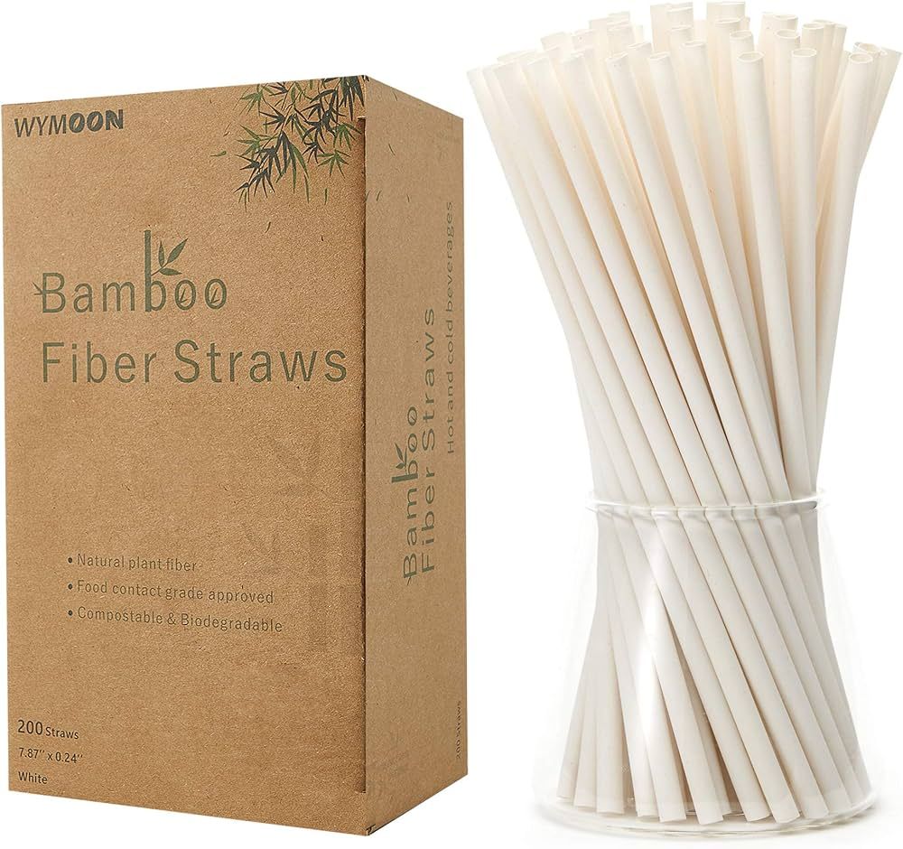 Biodegradable Bamboo Fiber Straws | 200 PCS 7.8'' Compostable Eco-Friendly Drinking Straws Dispos... | Amazon (US)