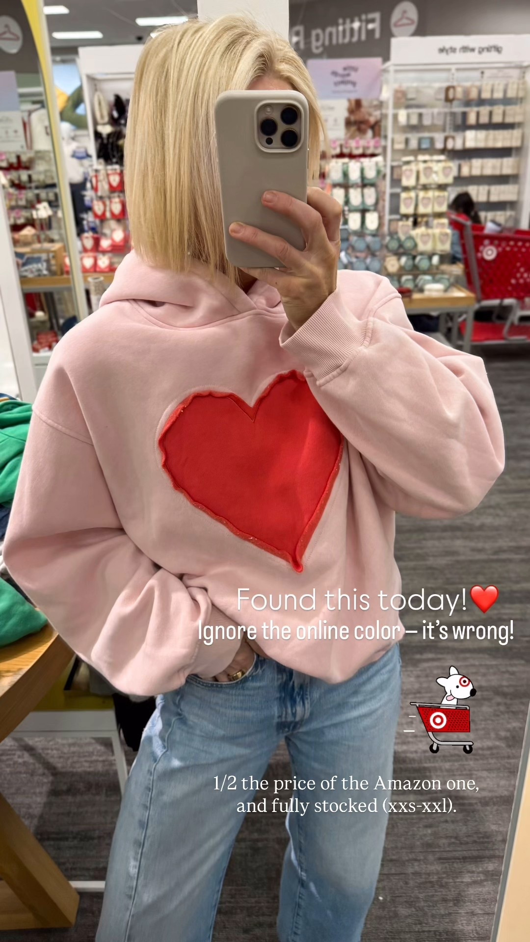 Found this cute heart hoodie at Target and can’t believe how soft it is. 
🚨IGNORE the online color — what I’m showing is the correct color. 
Fits tts or you could size up for a looser fit. 
It’s fully stocked & half the price of the Amazon one I shared.
Best-selling wide leg jeans fit tts (a looser fit) wearing a 27

#LTKFindsUnder50 #LTKOver40 #LTKmomlife

#LTKmomlife #LTKgrwm #LTKOver40
