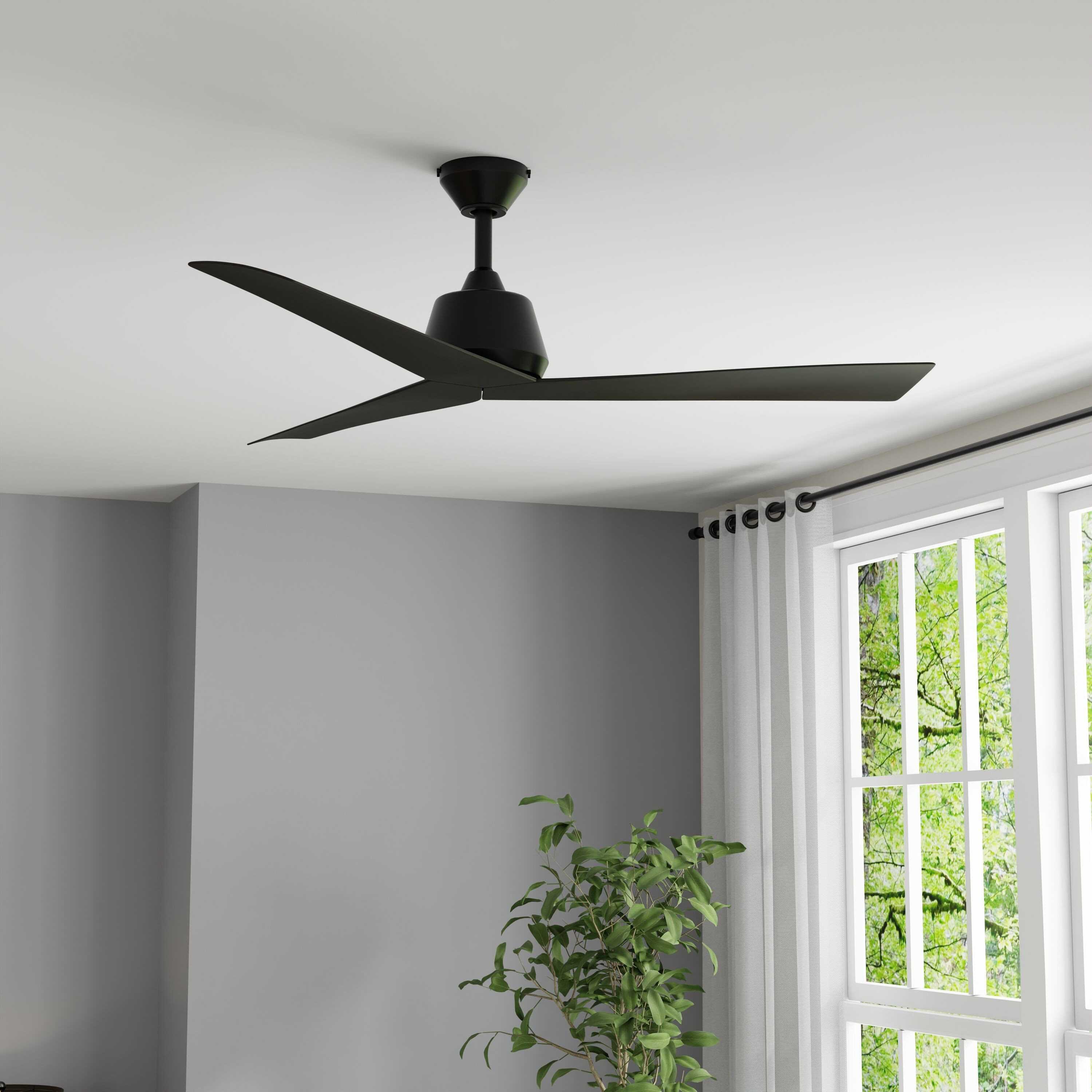 Harbor Breeze Stokes II Easy Install 52-in Outdoor Downrod or Flush Mount Matte Black with Matte Black Blades Propeller Ceiling Fan Without Light | Lowe's