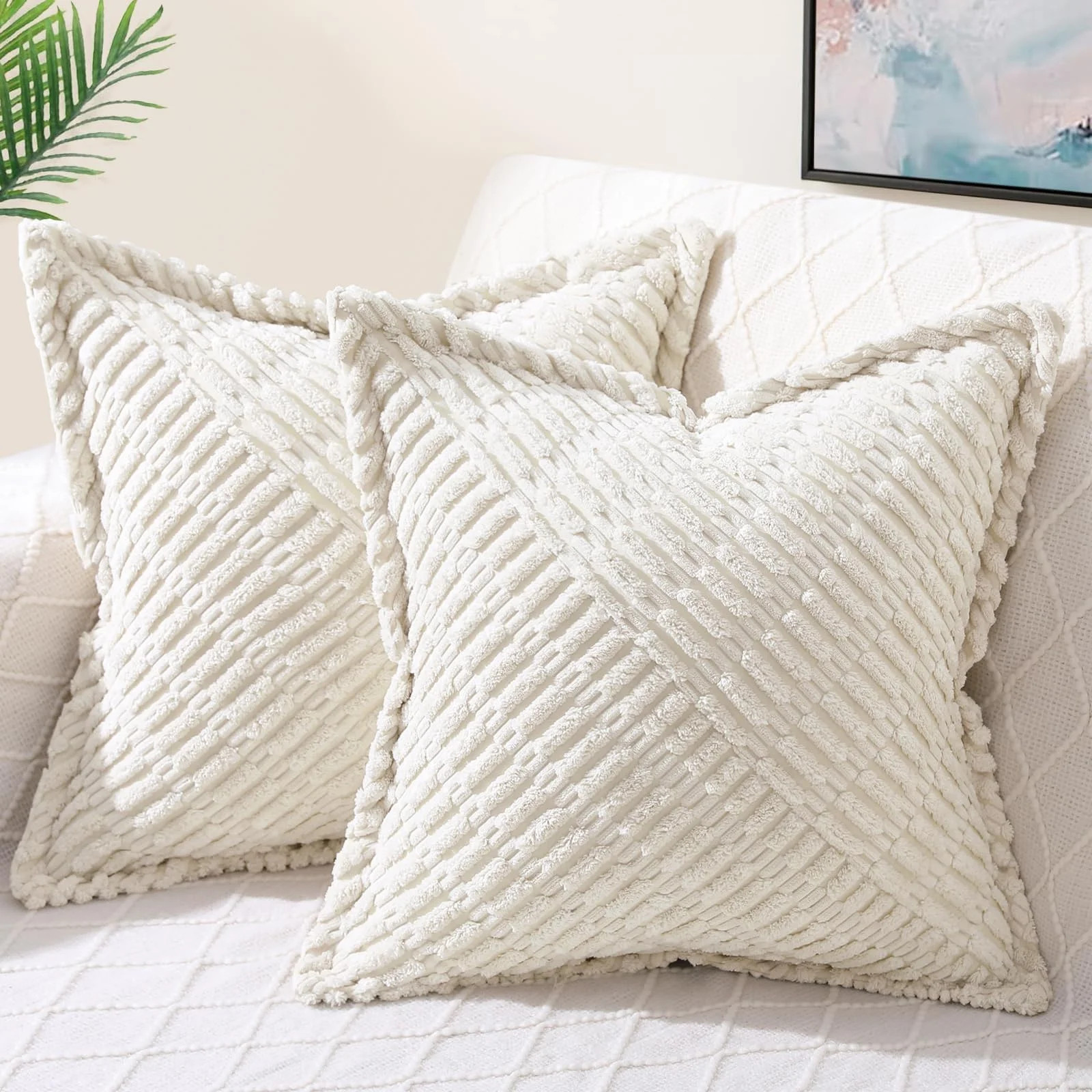 decorUhome Pack of 2 Corduroy Decorative Throw Pillow Covers 18x18 Inch with Splicing, Striped Br... | Walmart (US)