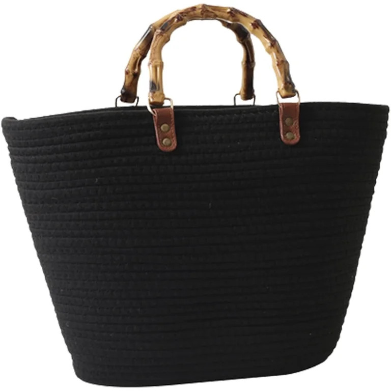 Straw Beach Bag, Straw Tote Bag for Women with Bamboo Handles Summer Vacation Woven Beach Bag Sho... | Walmart (US)