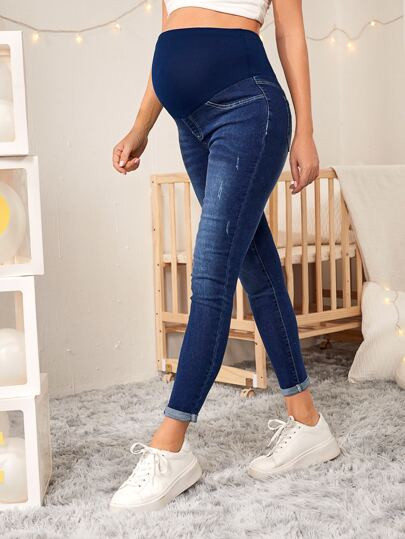 Maternity High Waist Ripped Skinny Jeans | SHEIN