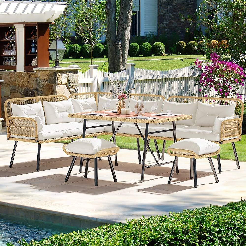 YITAHOME 6-Piece Patio Wicker L-Shaped Furniture Set, All-Weather Rattan Outdoor Conversation Sof... | Amazon (US)