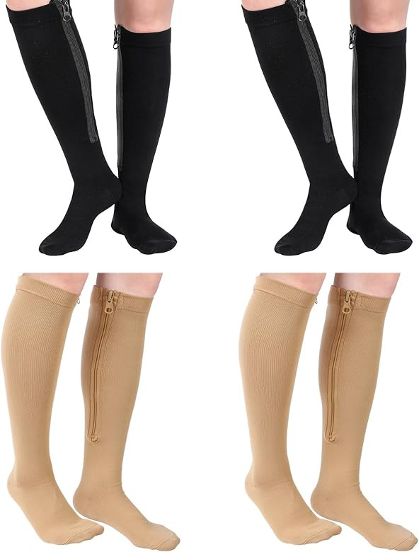 Tarpop 4 Pairs Inside Zipper Compression Socks 20-30 mmHg Women Men Compression Stockings with Zi... | Amazon (US)
