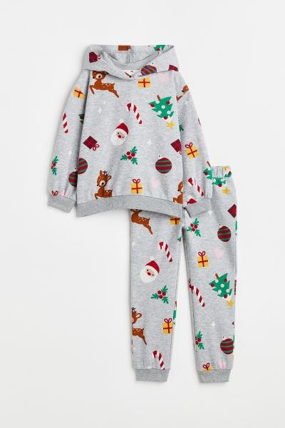 2-piece Sweatshirt Set - Light gray/patterned - Kids | H&M US | H&M (US + CA)