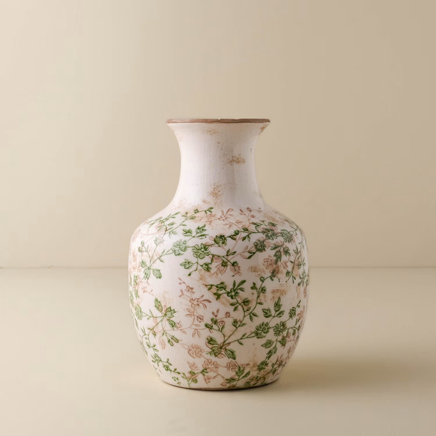 Green and White Distressed Vase with Long Neck | Magnolia