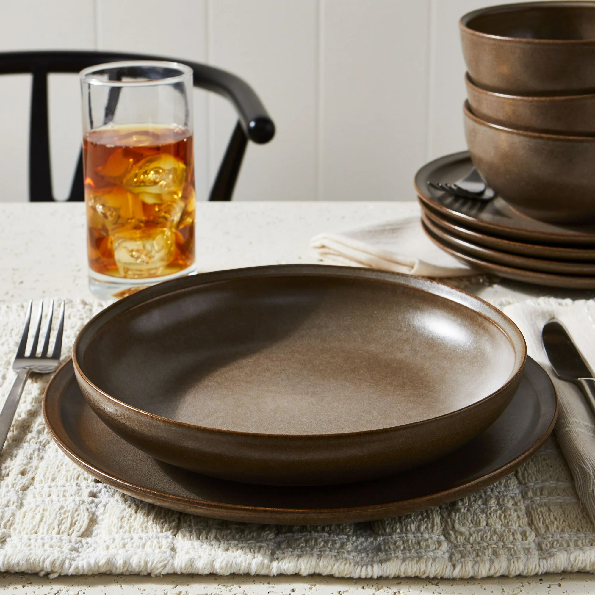 (4 pack) Better Homes and Gardens Banks Brown 8.9-inch Stoneware Dinner Bowl | Walmart (US)