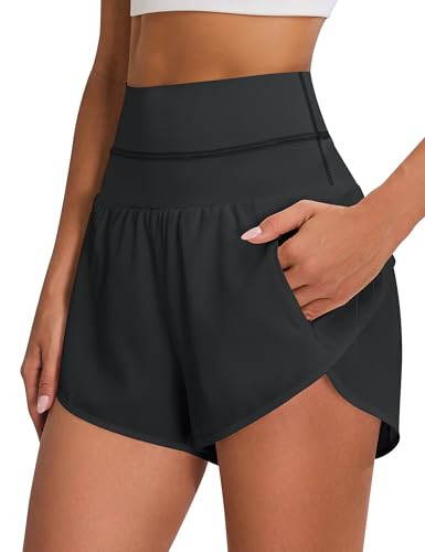 Blooming Jelly Women's Workout Shorts Athletic Running Summer Trendy High Waisted Gym Exercise Shorts with Pocket (Black,Large) | Amazon (US)