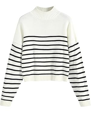 ZAFUL Women's Cropped Turtleneck Sweater Lantern Sleeve Ribbed Knit Pullover Sweater Jumper | Amazon (US)