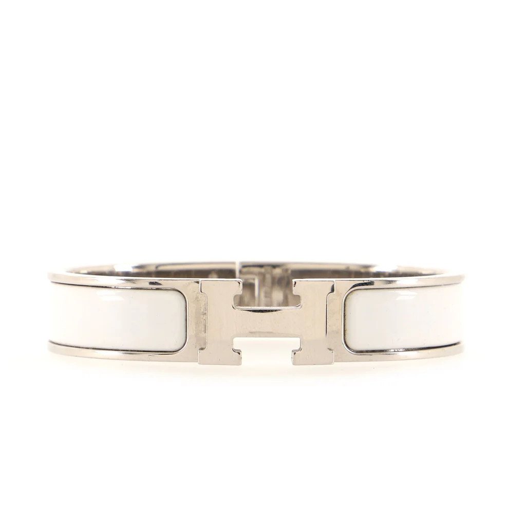 Hermes Clic H Bracelet Enamel Narrow White 1564382 | Rebag