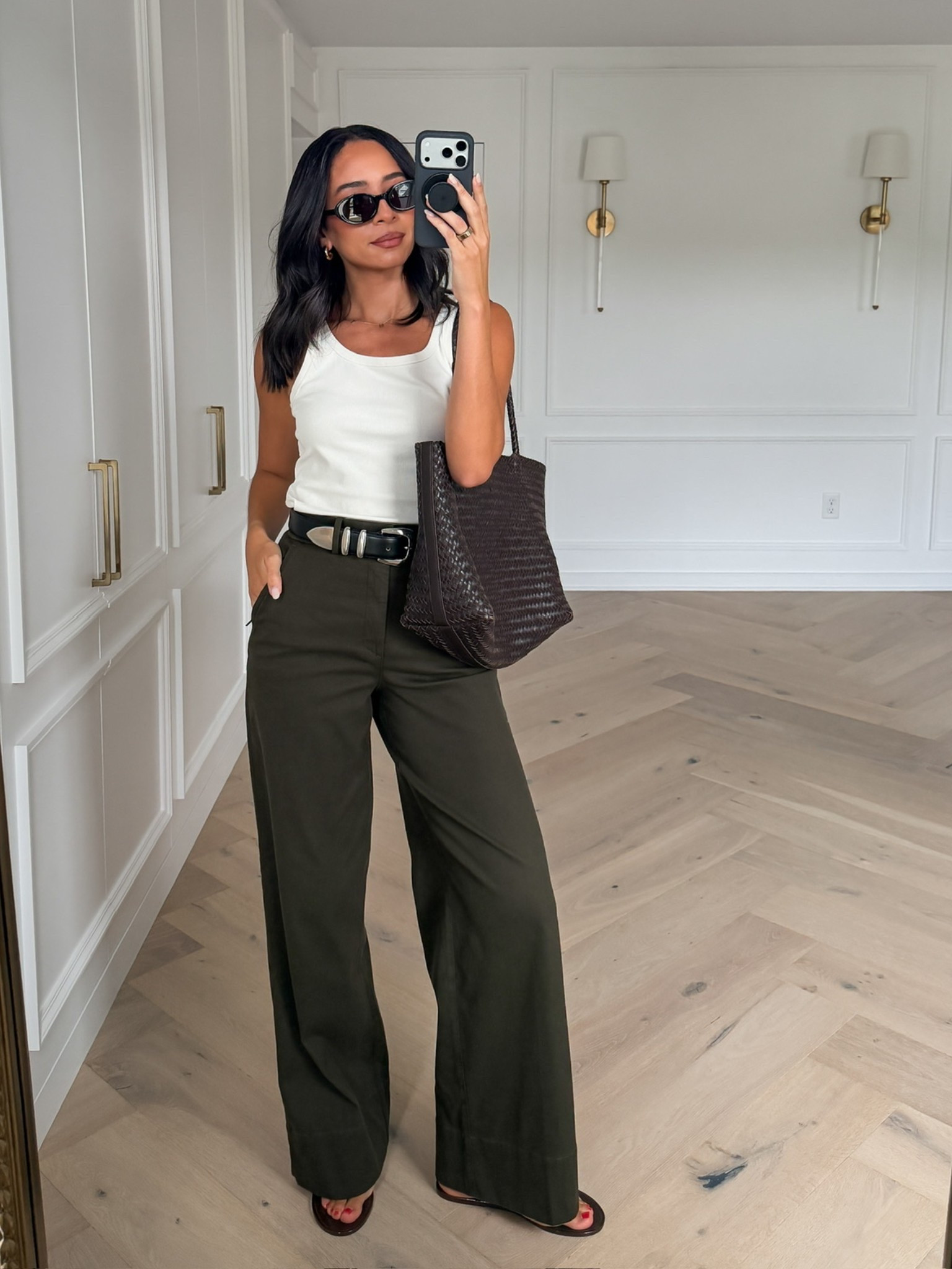 Use code NENAXSPANX to save 15% off your first order! The color of these pants is so perfect for transitioning into fall! Wearing size S scoopneck tank and size S Tall wide leg pants 

casual chic outfit, work from home outfit, summer outfit, summer fashion, mom outfit, postpartum outfit, spanx pants, errands outfit, work outfit, office outfit, workwear
