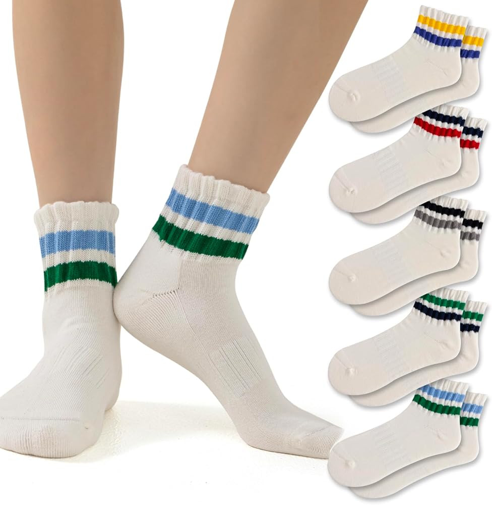 Novelty Socks For Women Striped Retro Mini Crew Socks Sporty Calf Socks Casual Cotton Ankle Socks... | Amazon (US)
