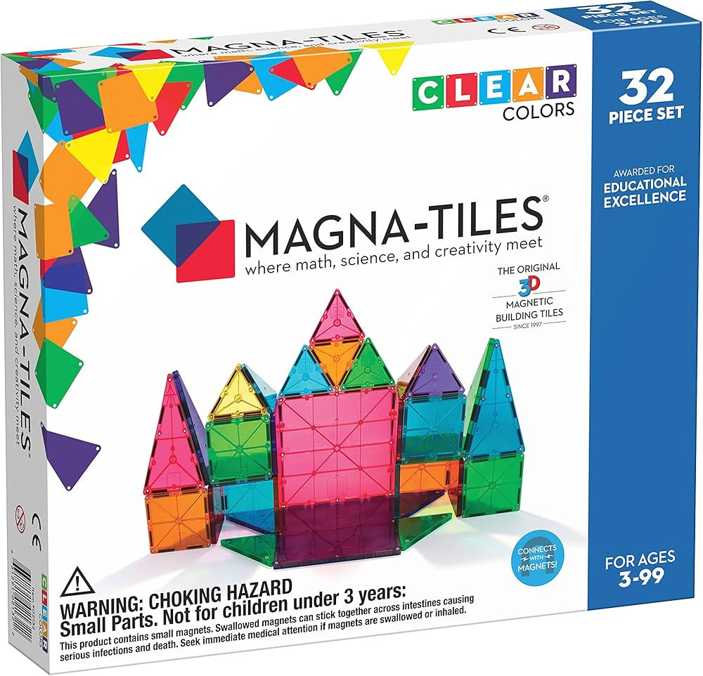 Magna-Tiles 32-Piece Clear Colors Set, The Original Magnetic Building Tiles For Creative Open-End... | Amazon (US)