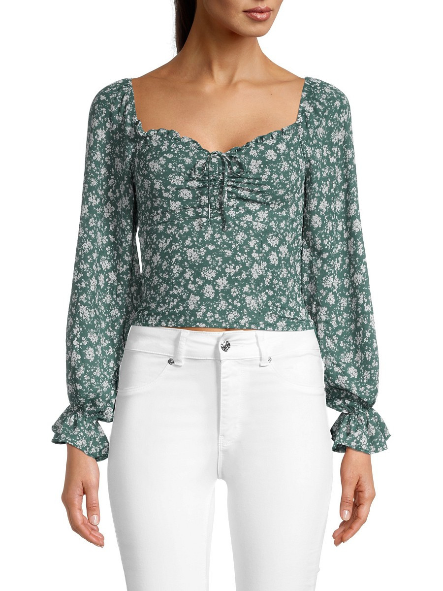 ASTR The Label Women's Ruffled Ditsy-Print Peasant Top - Blue Ivory Ditsy - Size XS | Saks Fifth Avenue OFF 5TH