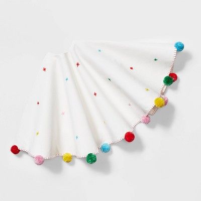 48in White Faux Wool Snowflakes Christmas Tree Skirt with Multicolored Pompoms - Wondershop&#8482... | Target