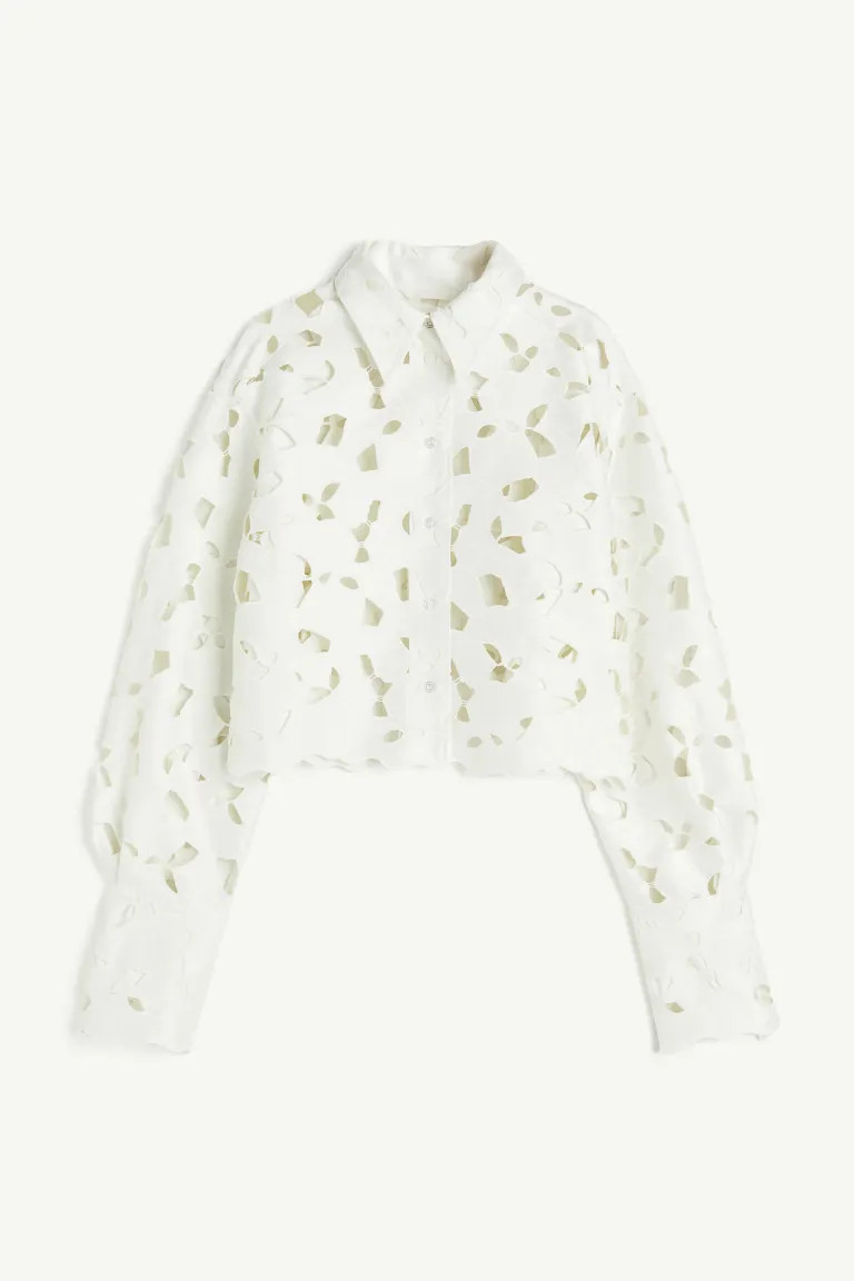 Broderie anglaise satin shirt - White - Ladies | H&M GB | H&M (UK, MY, IN, SG, PH, TW, HK)