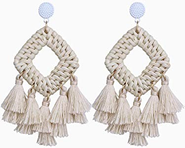 Bohemia Tassel Earrings Statement Handmade Dangle Ethnic Fringe Earrings Bamboo Weaving Geometric... | Amazon (US)