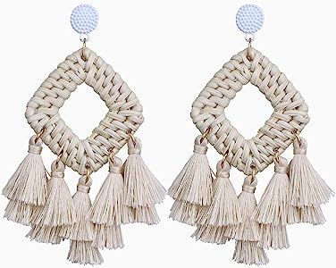 Bohemia Tassel Earrings Statement Handmade Dangle Ethnic Fringe Earrings Bamboo Weaving Geometric... | Amazon (US)