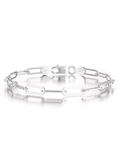 ASDULL 925 Sterling Silver Paperclip Bracelets 5mm Silver Bracelets for women Paperclip Chain Bracelet for men 8 Inches | Amazon (US)