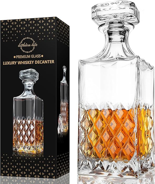 LIGHTEN LIFE Whiskey Decanter 29oz Crystal with Stopper, Non-Lead, 828ml, Clear, Durable, Dishwas... | Amazon (US)