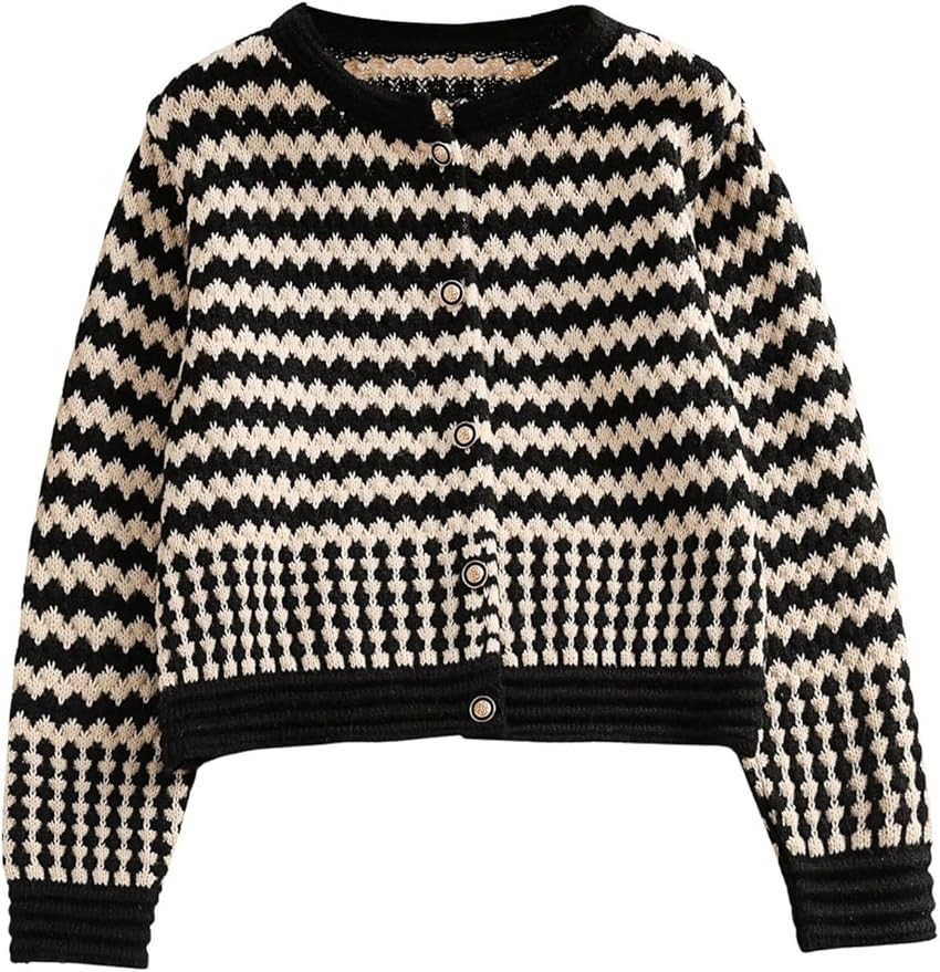 SweatyRocks Women's Button Down Striped Cardigan Sweater Long Sleeve Knit Jacket Outerwear | Amazon (US)