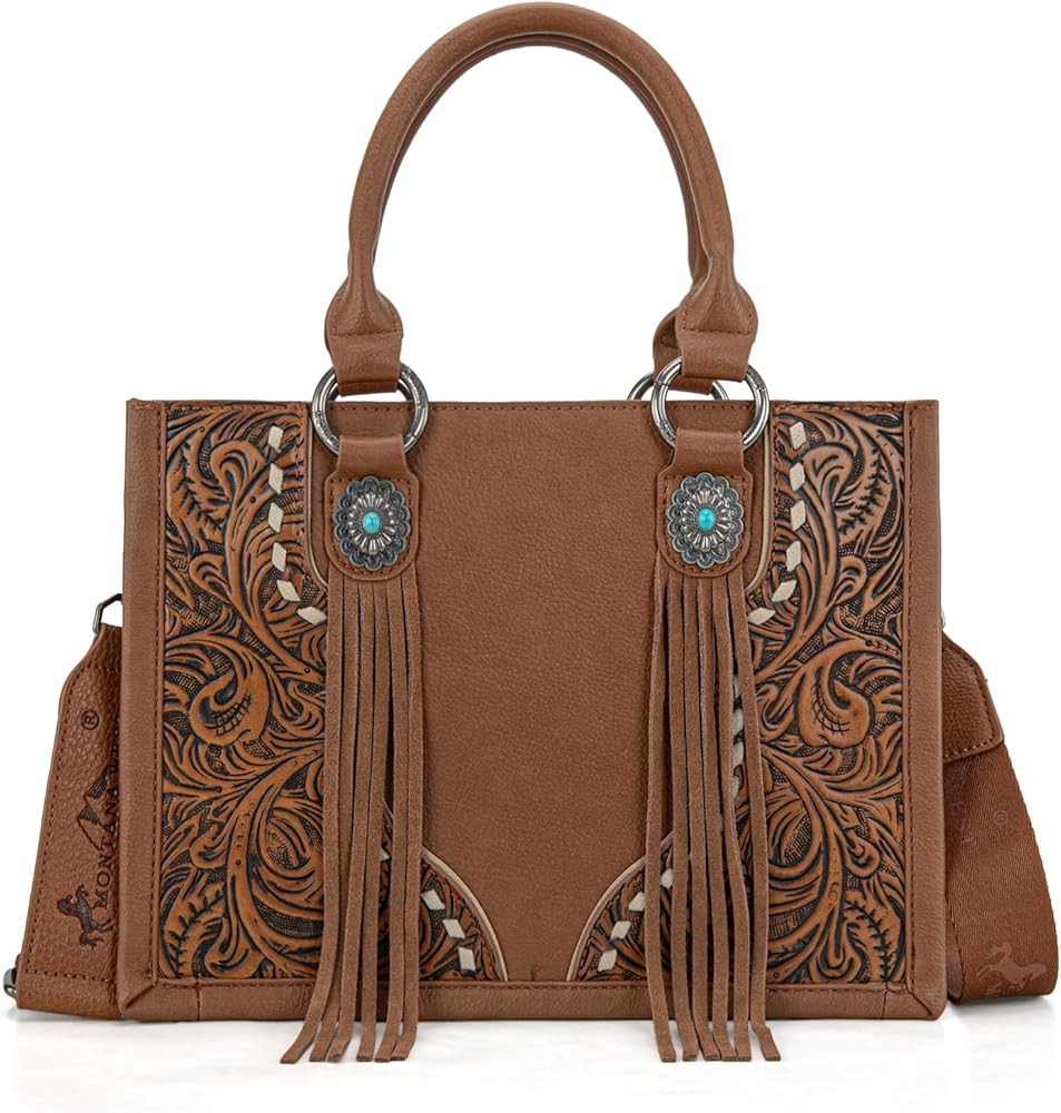 Montana West Tote Bag for Women Western Tooling Handbags Embroidered Concho Crossbody | Amazon (US)