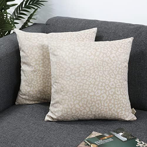 INSPI DECOR Cream White Throw Pillow Covers Velvet Leopard Offset Printed Pillow Covers 18x18 Inch - | Amazon (US)