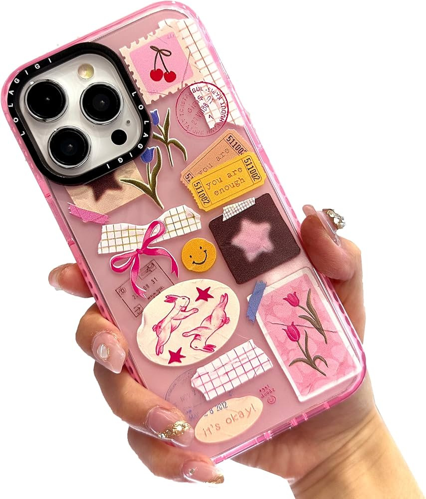 Case for iPhone 16 Pro Max, Cute Pink Art Collage Print Kawaii Design Girly Aesthetic Cartoon Pat... | Amazon (US)