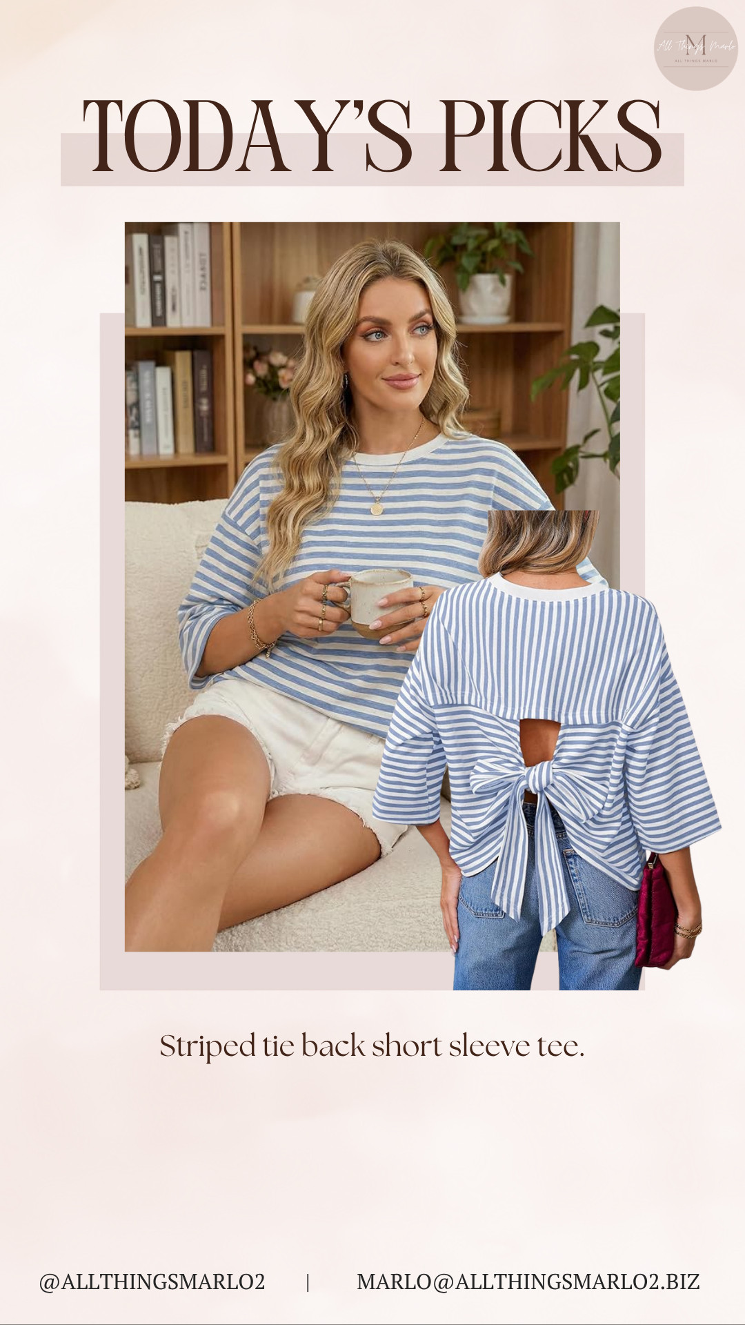 Striped tie back short sleeve tee. 

 #LTKSeasonal #LTKWorkwear #LTKTravel