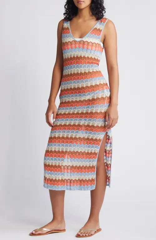 Rip Curl Santorini Sun Pointelle Stitch Sweater Midi Dress in Multi Color Red at Nordstrom, Size X-Large | Nordstrom