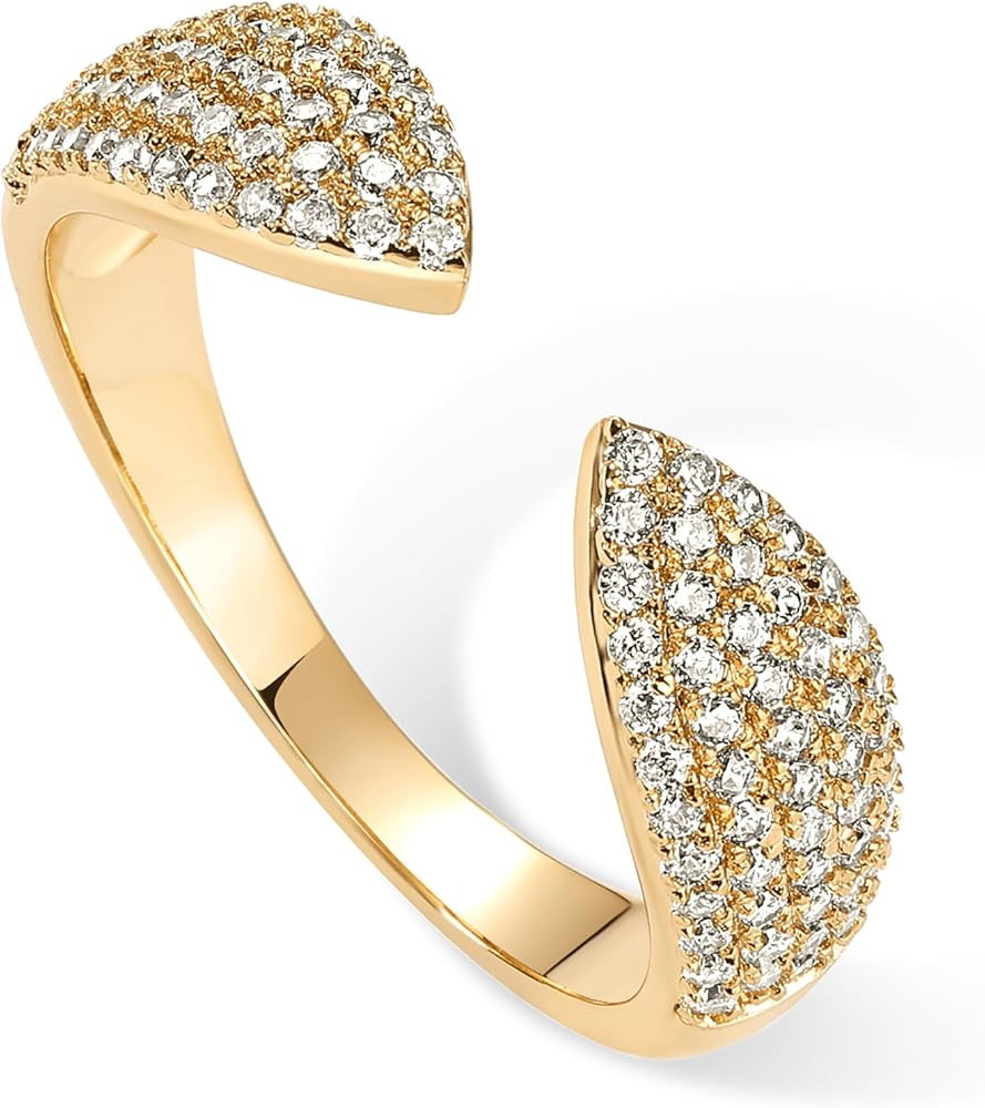 PAVOI 14K Gold Plated Cuff Statement Ring for Women | Cubic Zirconia Eternity Bands | Open Stacka... | Amazon (US)