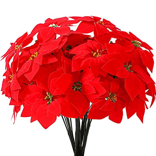 Luyue 6 Pack Artificial Red Poinsettia Christmas Flowers Bushes Fake Floral Decorative Ornament for X’mas Tree Wreath Decor Holiday Decoration | Amazon (US)